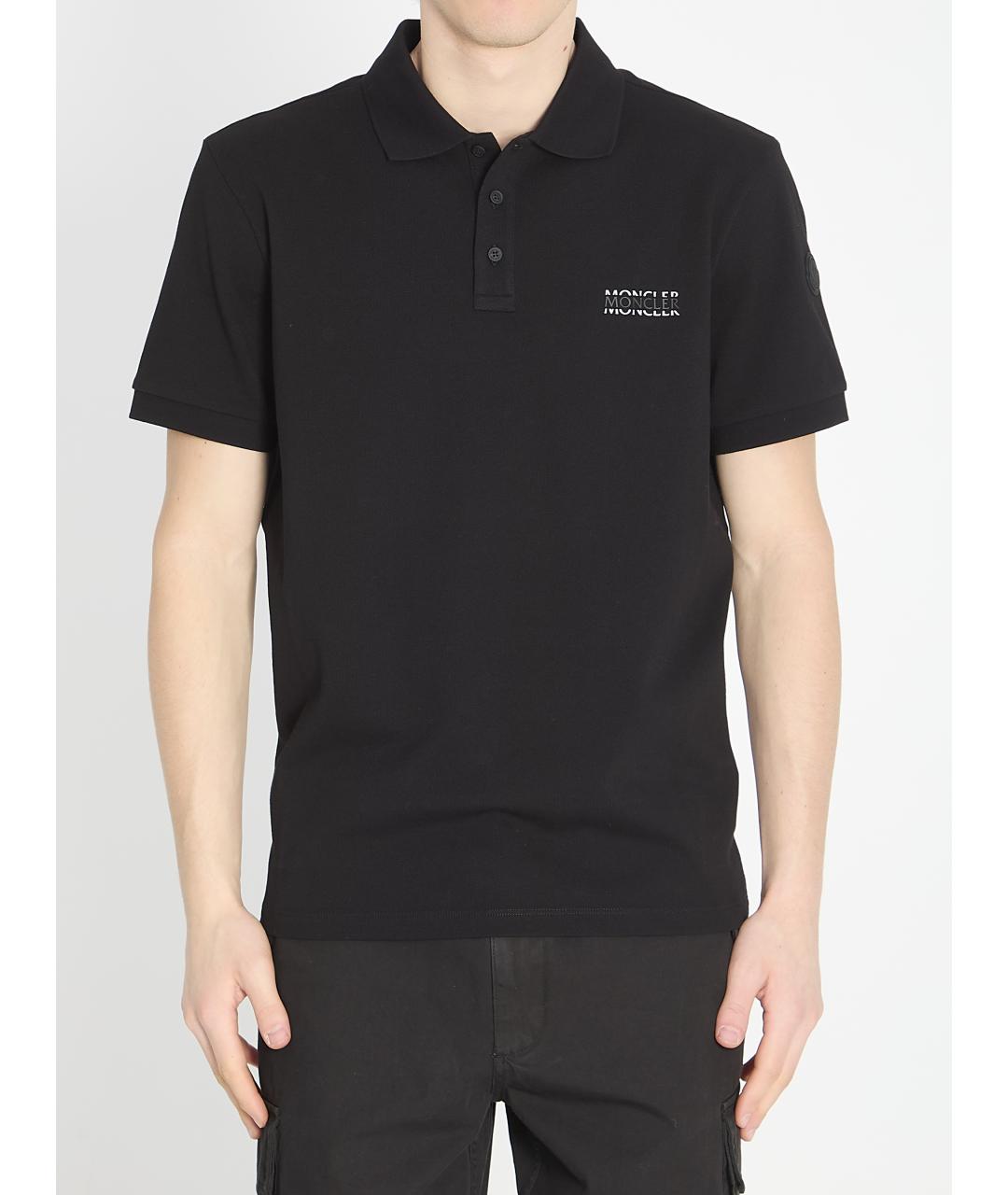 MONCLER Черное хлопковое поло с коротким рукавом, фото 6