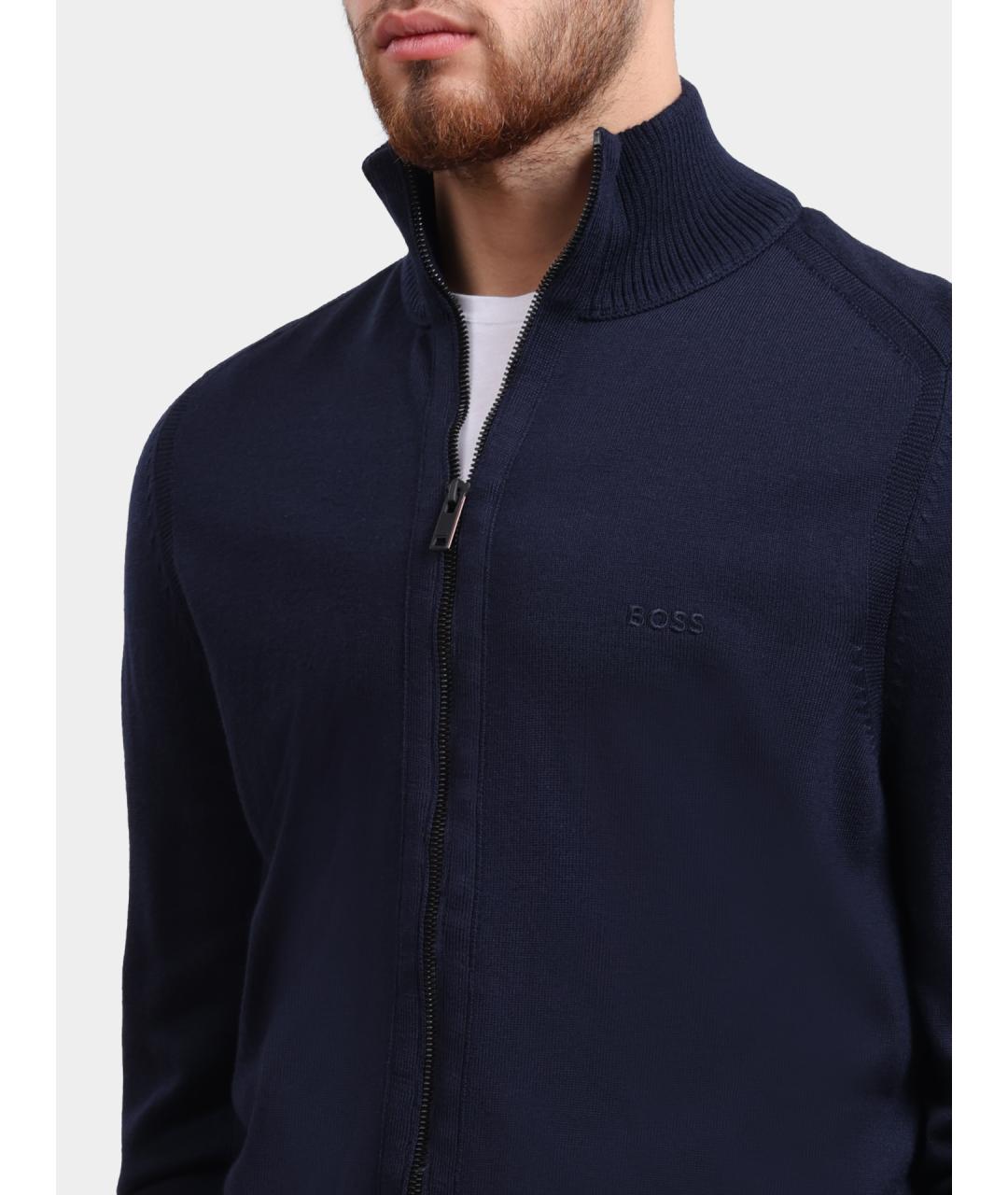 HUGO BOSS Темно-синий шерстяной кардиган, фото 4