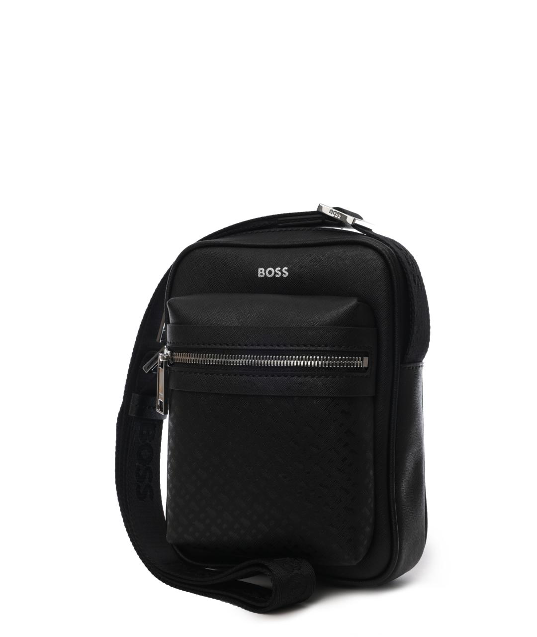 HUGO BOSS Черная кожаная сумка на плечо, фото 3