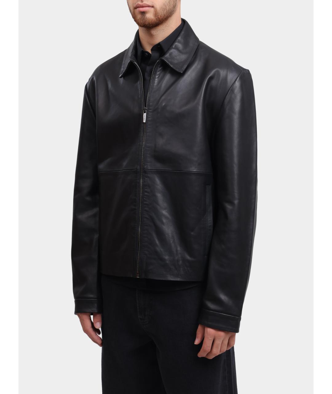 CALVIN KLEIN Черная кожаная куртка, фото 3