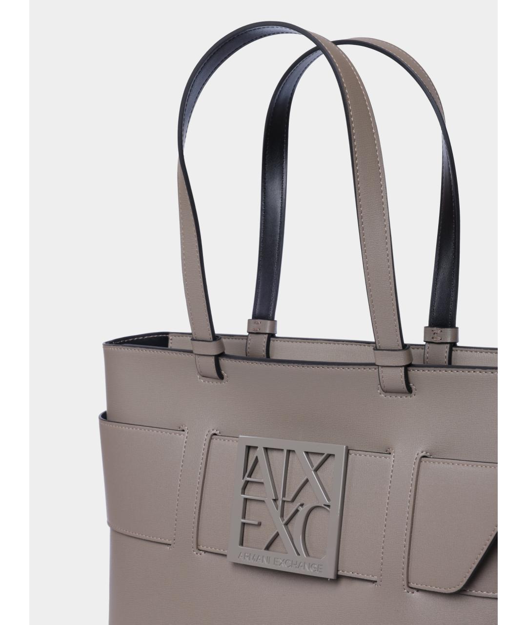 ARMANI EXCHANGE Серая сумка тоут из искусственной кожи, фото 3