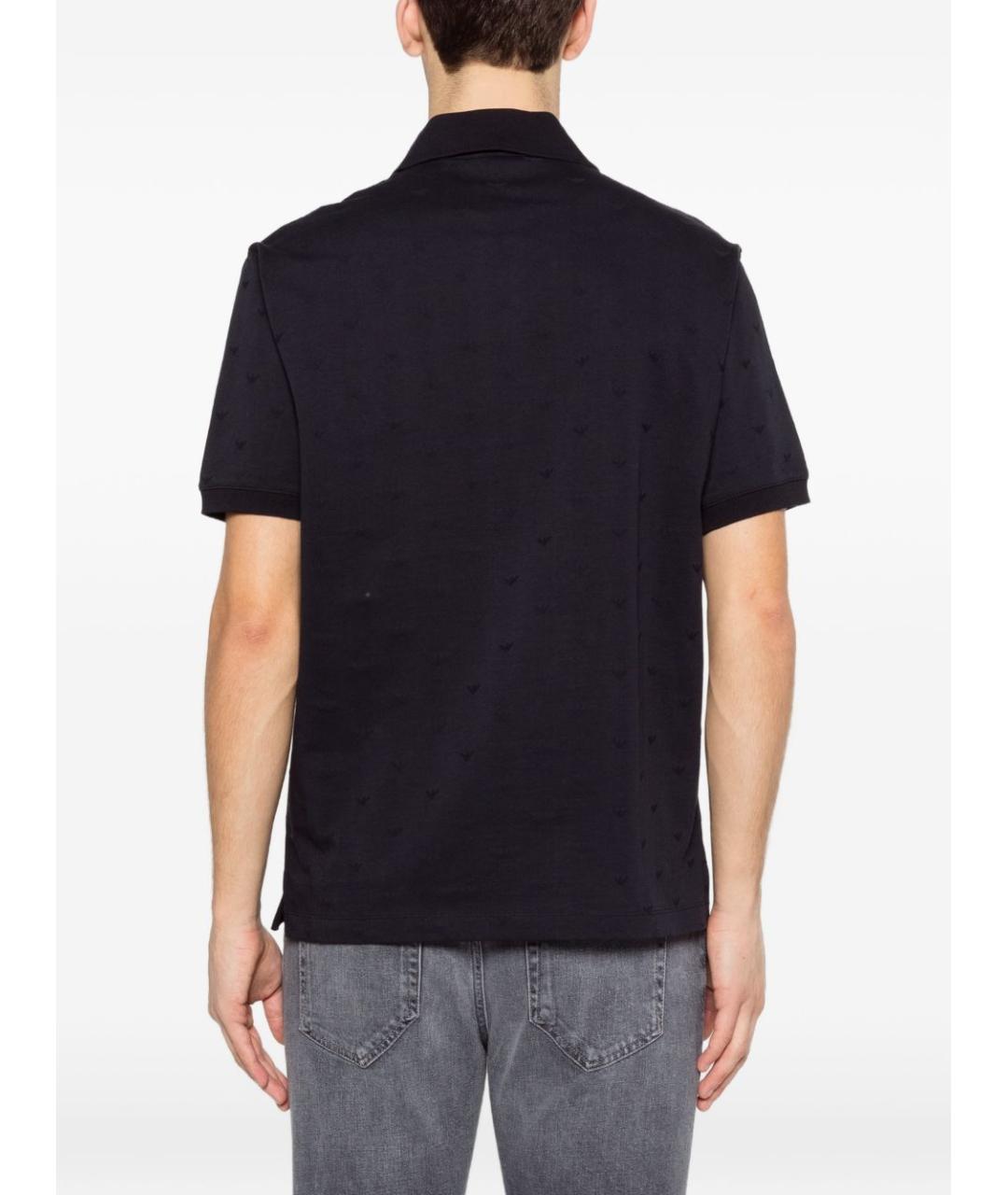 EMPORIO ARMANI Темно-синее хлопковое поло с коротким рукавом, фото 4