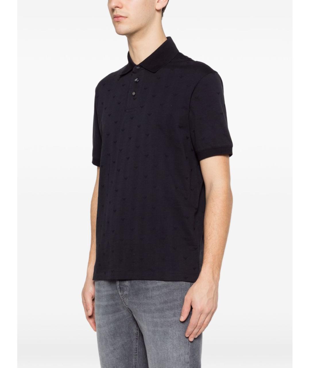 EMPORIO ARMANI Темно-синее хлопковое поло с коротким рукавом, фото 5