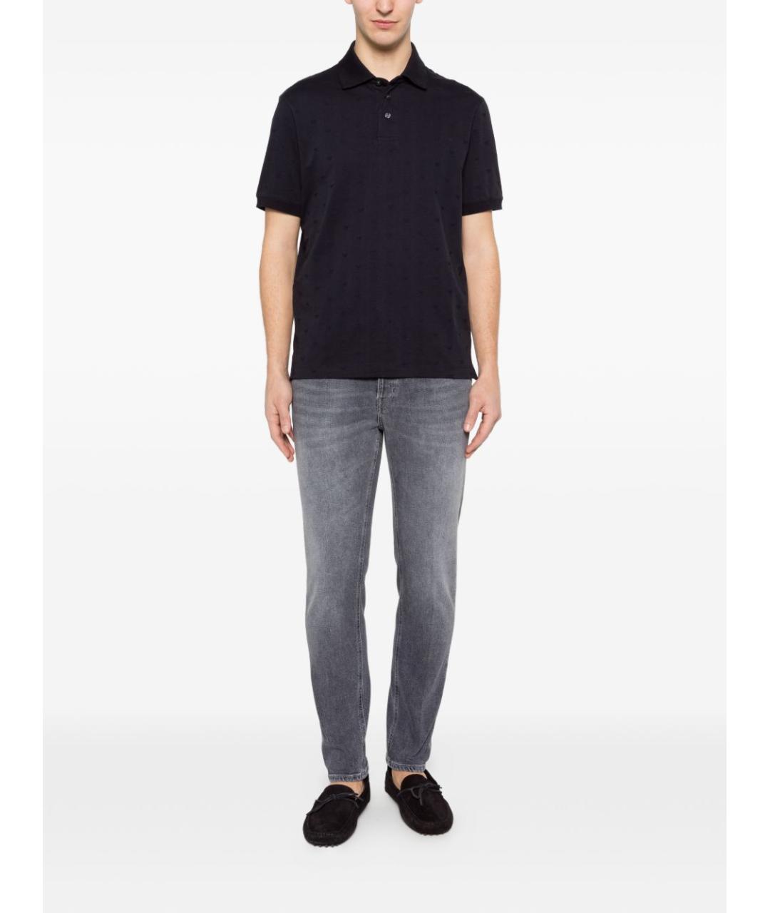 EMPORIO ARMANI Темно-синее хлопковое поло с коротким рукавом, фото 3