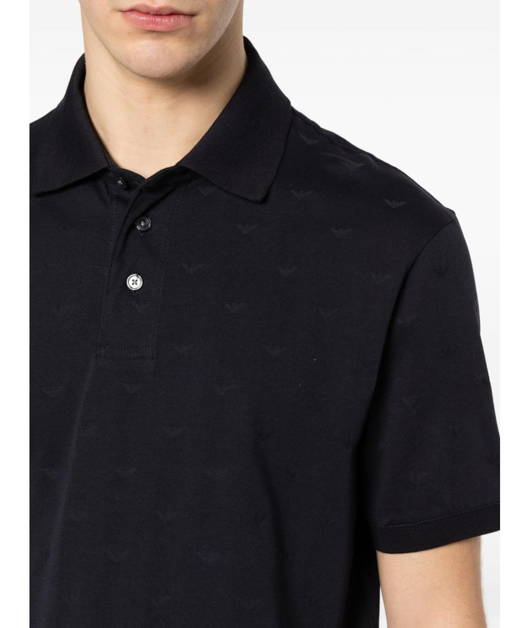 EMPORIO ARMANI Темно-синее хлопковое поло с коротким рукавом, фото 2