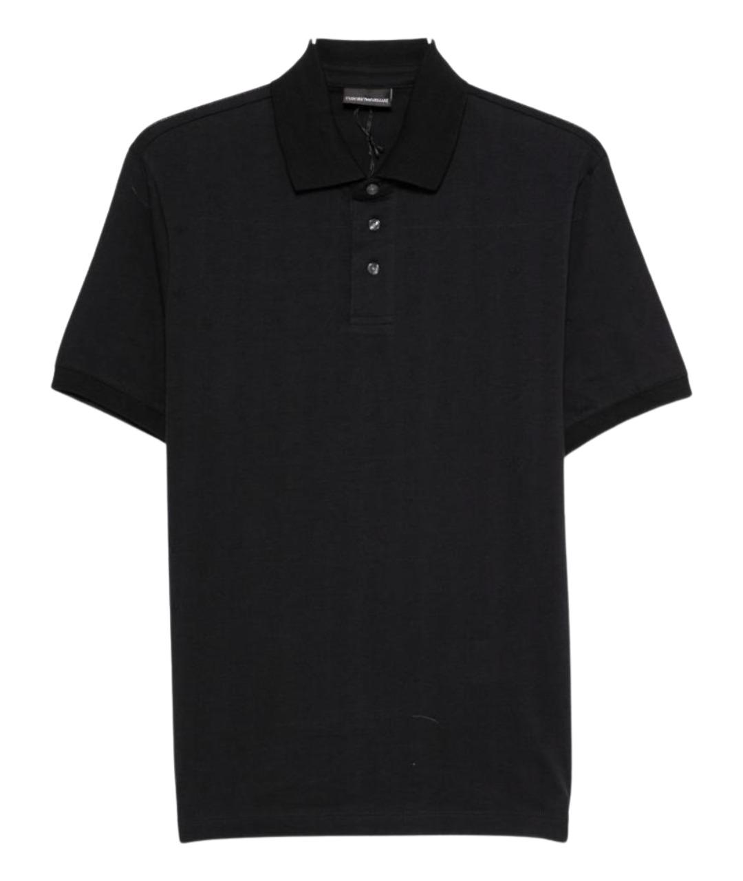 EMPORIO ARMANI Темно-синее хлопковое поло с коротким рукавом, фото 1