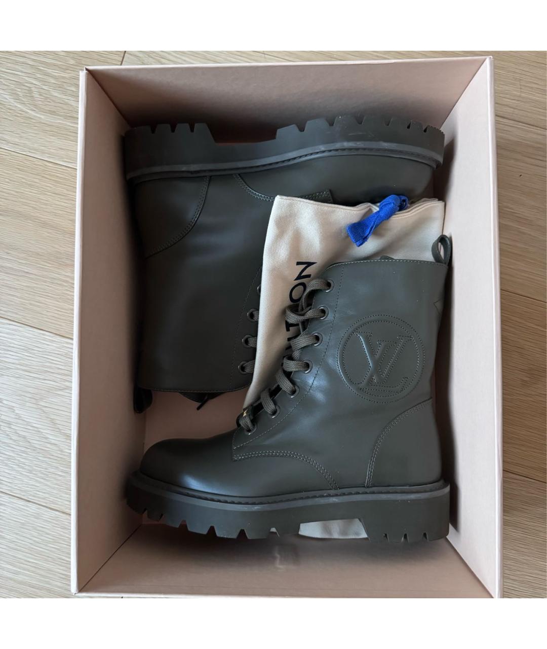 LOUIS VUITTON Хаки кожаные ботинки, фото 5