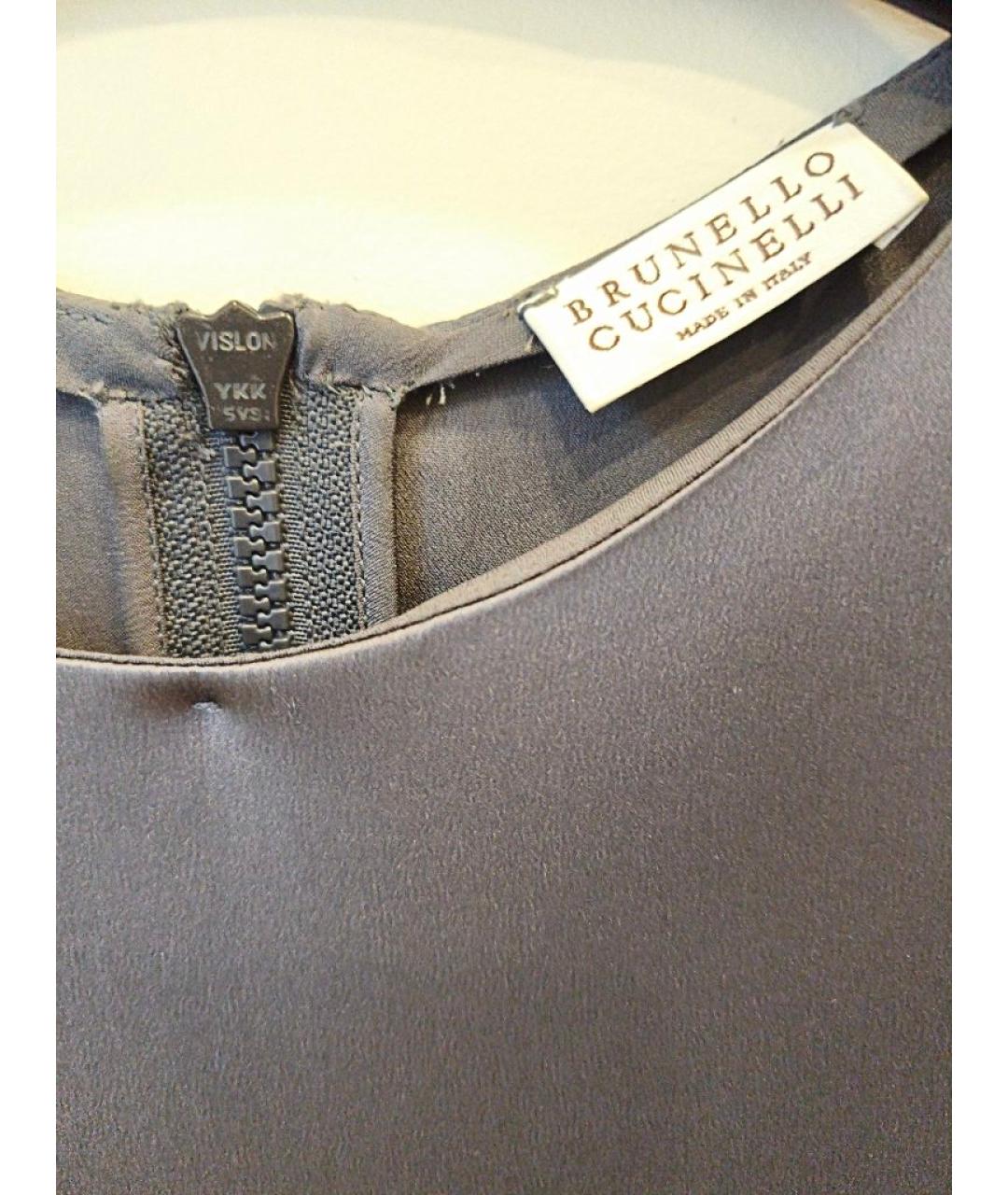 BRUNELLO CUCINELLI Антрацитовая шелковая блузы, фото 3