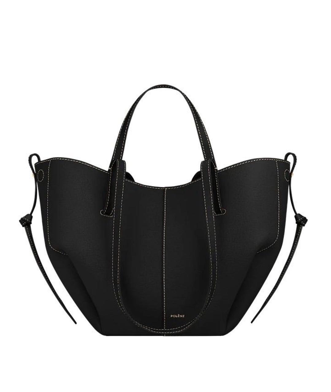 POLENE Черная кожаная сумка тоут, фото 5