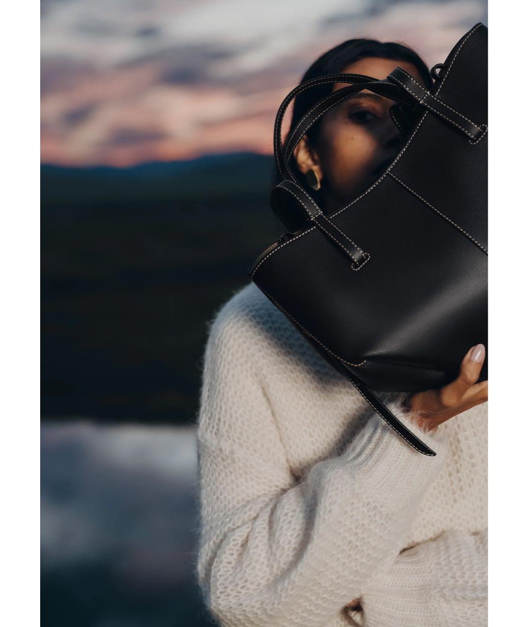 POLENE Черная кожаная сумка тоут, фото 4