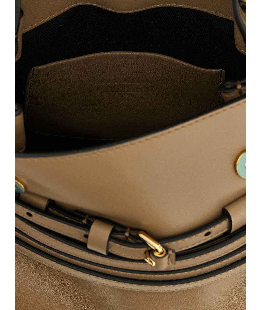 MOSCHINO Бежевая кожаная сумка с короткими ручками, фото 4