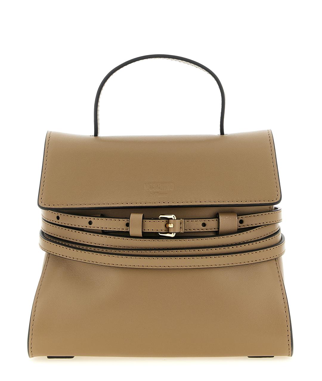 MOSCHINO Бежевая кожаная сумка с короткими ручками, фото 1