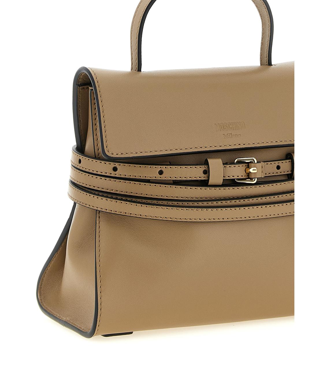 MOSCHINO Бежевая кожаная сумка с короткими ручками, фото 3