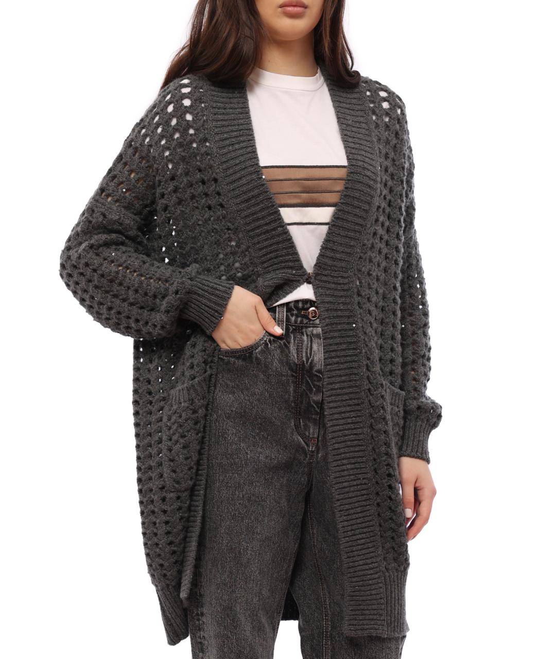 BRUNELLO CUCINELLI Антрацитовый кашемировый кардиган, фото 3