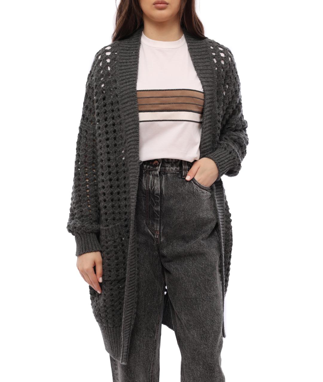 BRUNELLO CUCINELLI Антрацитовый кашемировый кардиган, фото 4