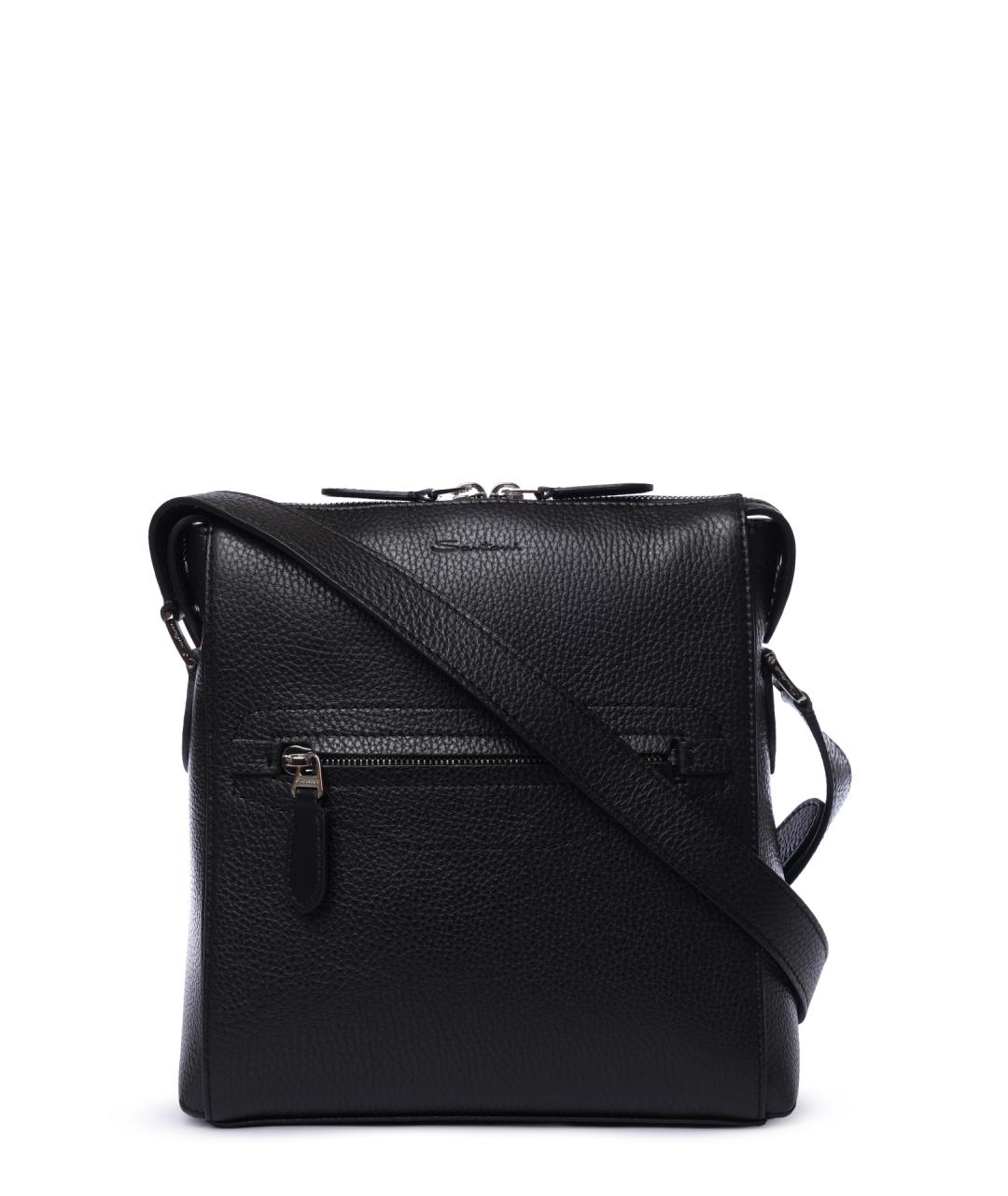 SANTONI Черная кожаная сумка на плечо, фото 7