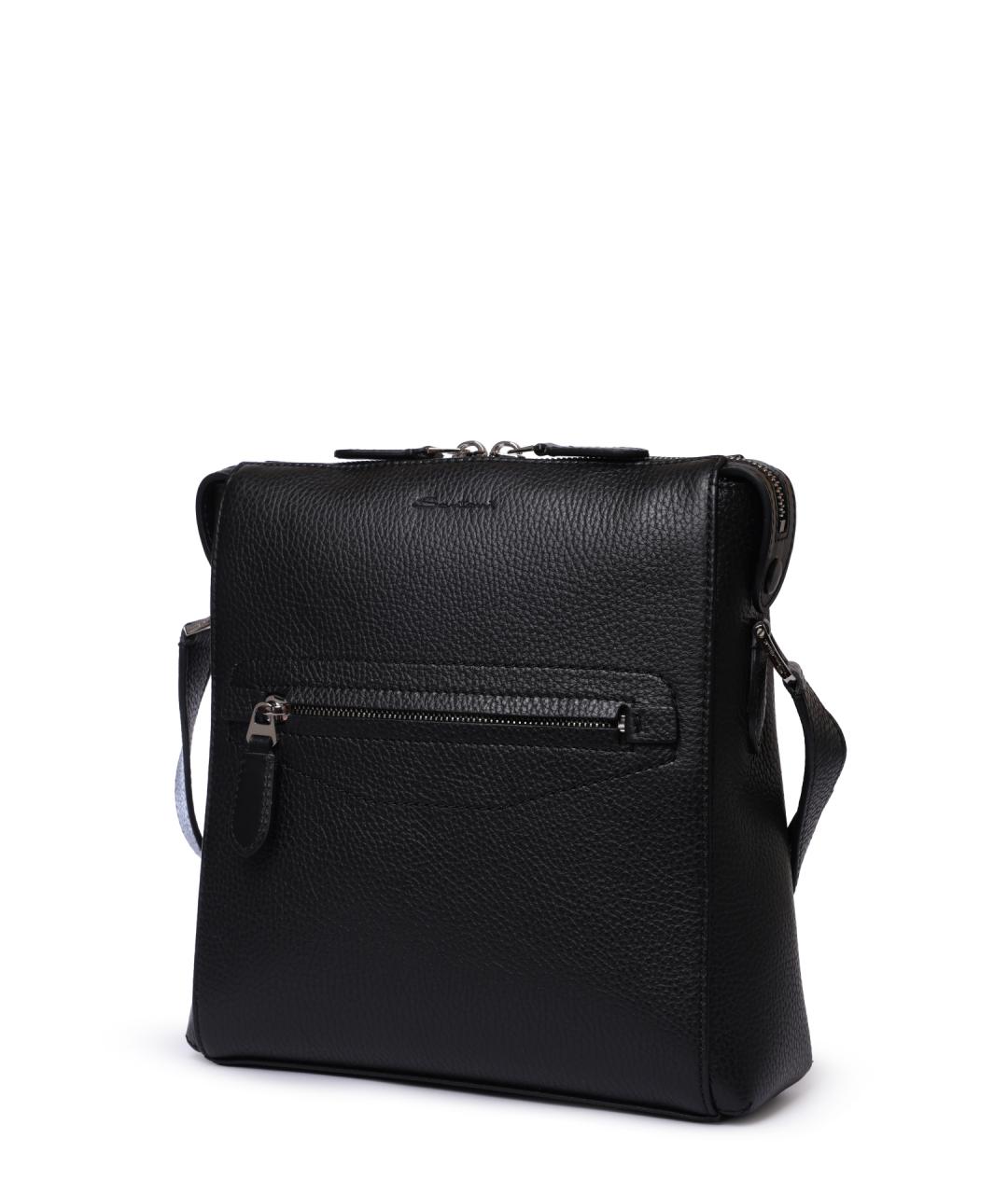 SANTONI Черная кожаная сумка на плечо, фото 3