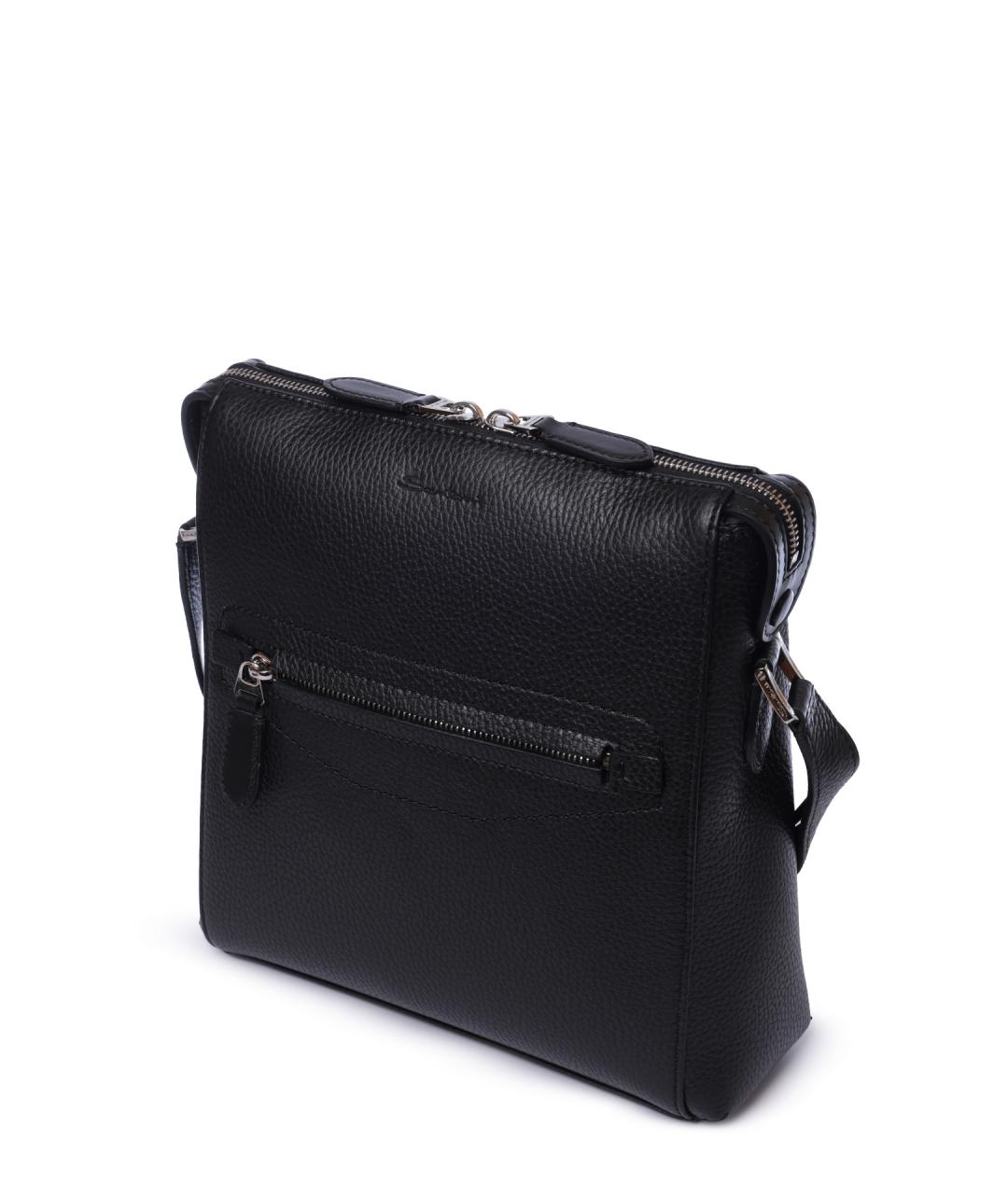 SANTONI Черная кожаная сумка на плечо, фото 5