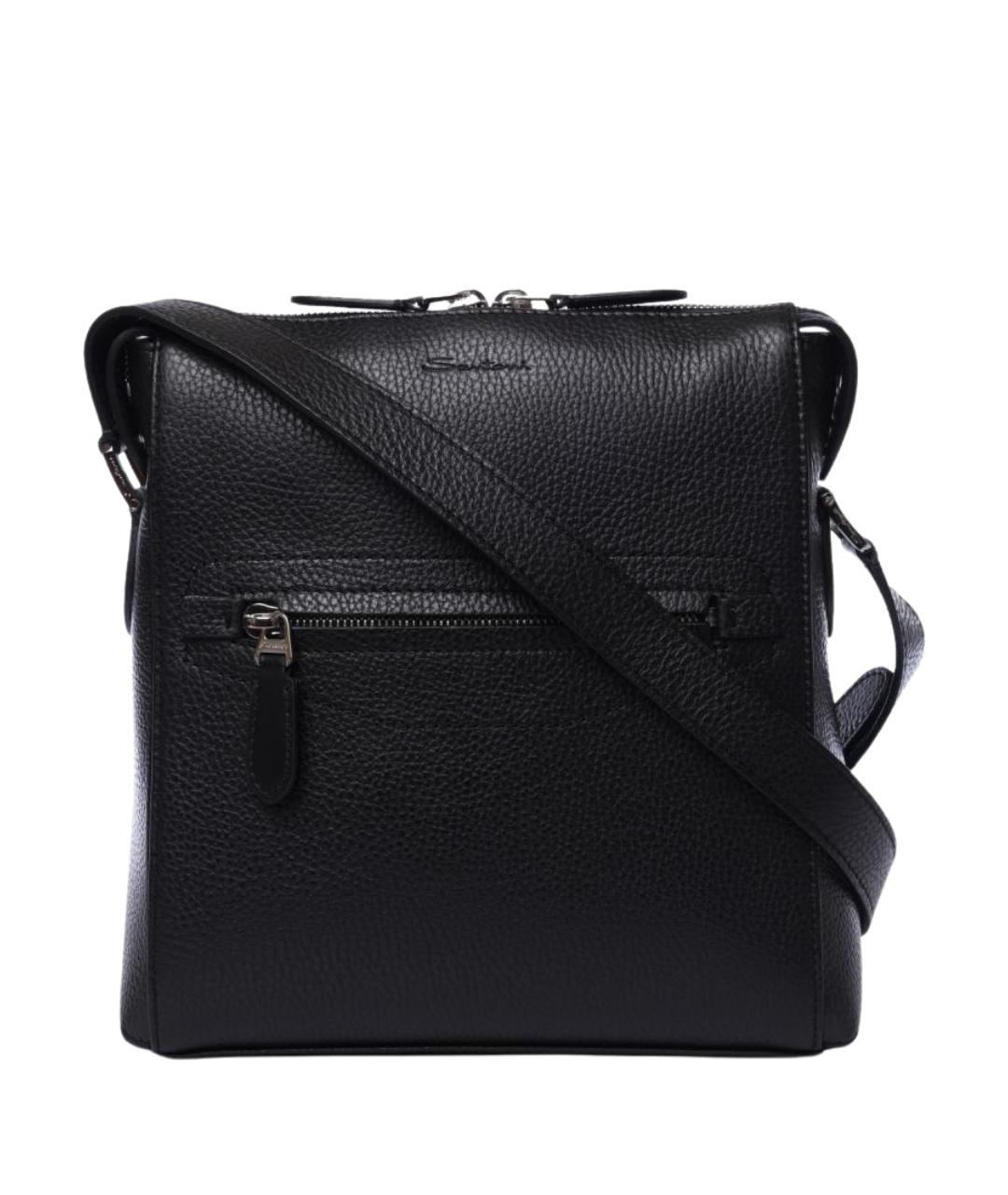 SANTONI Черная кожаная сумка на плечо, фото 1