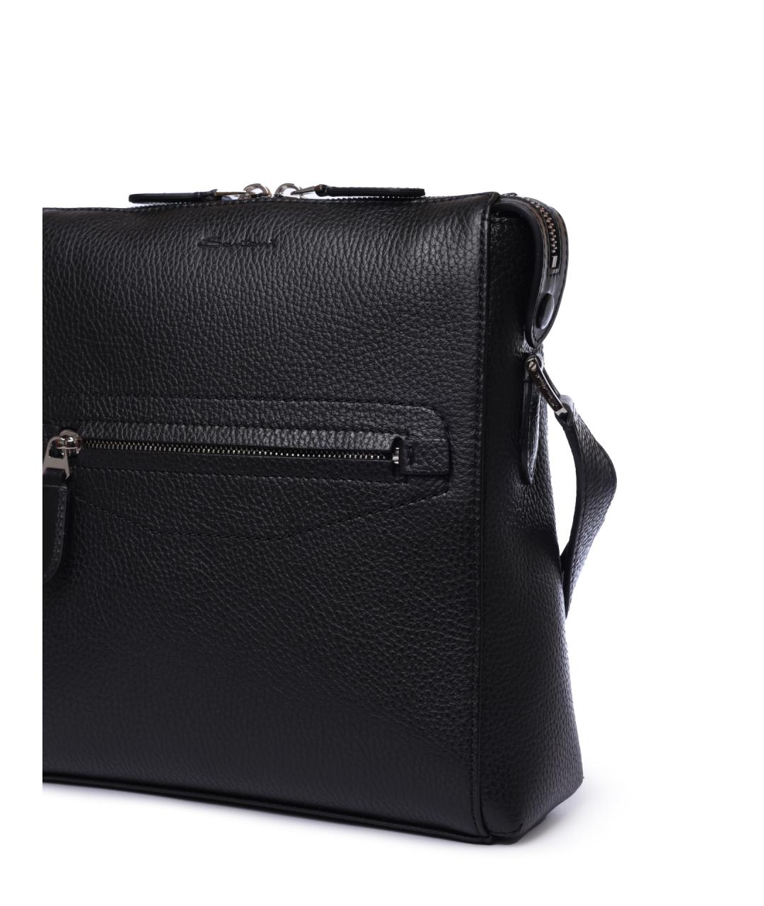 SANTONI Черная кожаная сумка на плечо, фото 4
