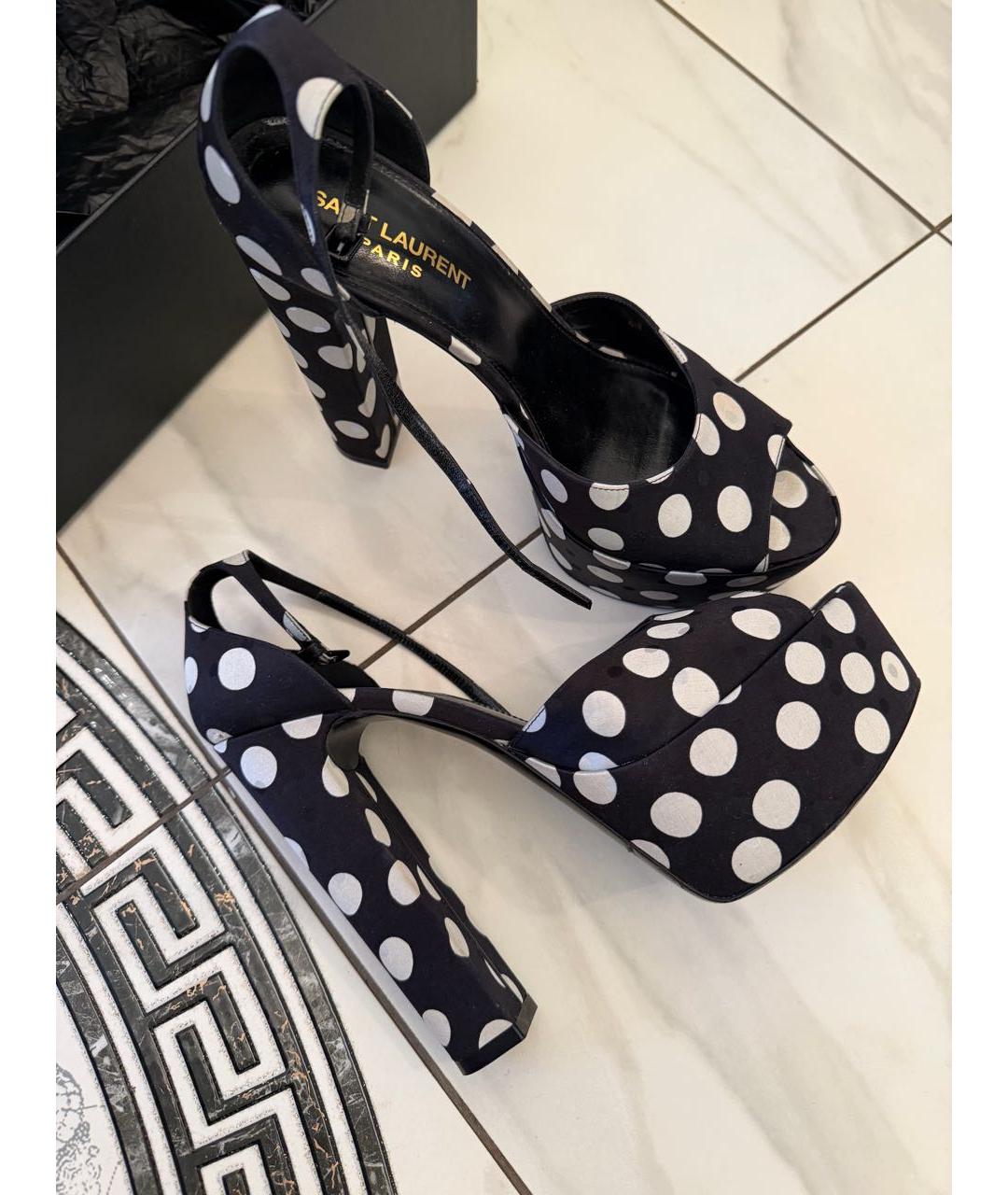 SAINT LAURENT Черные текстильные босоножки, фото 6