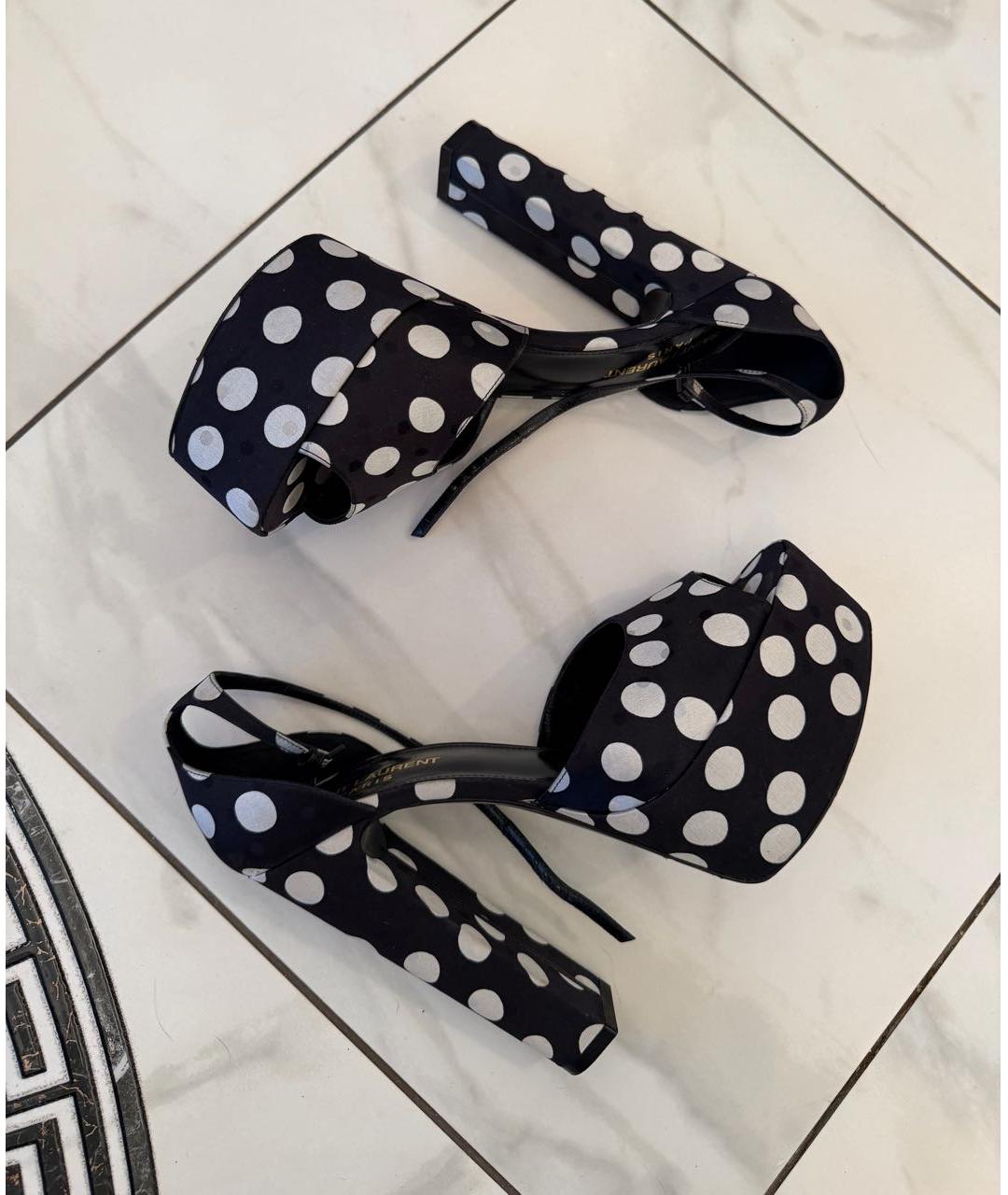 SAINT LAURENT Черные текстильные босоножки, фото 5