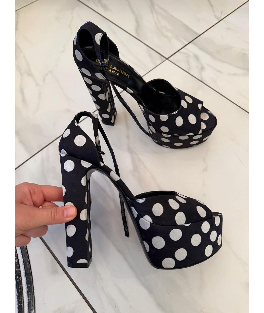 SAINT LAURENT Черные текстильные босоножки, фото 3