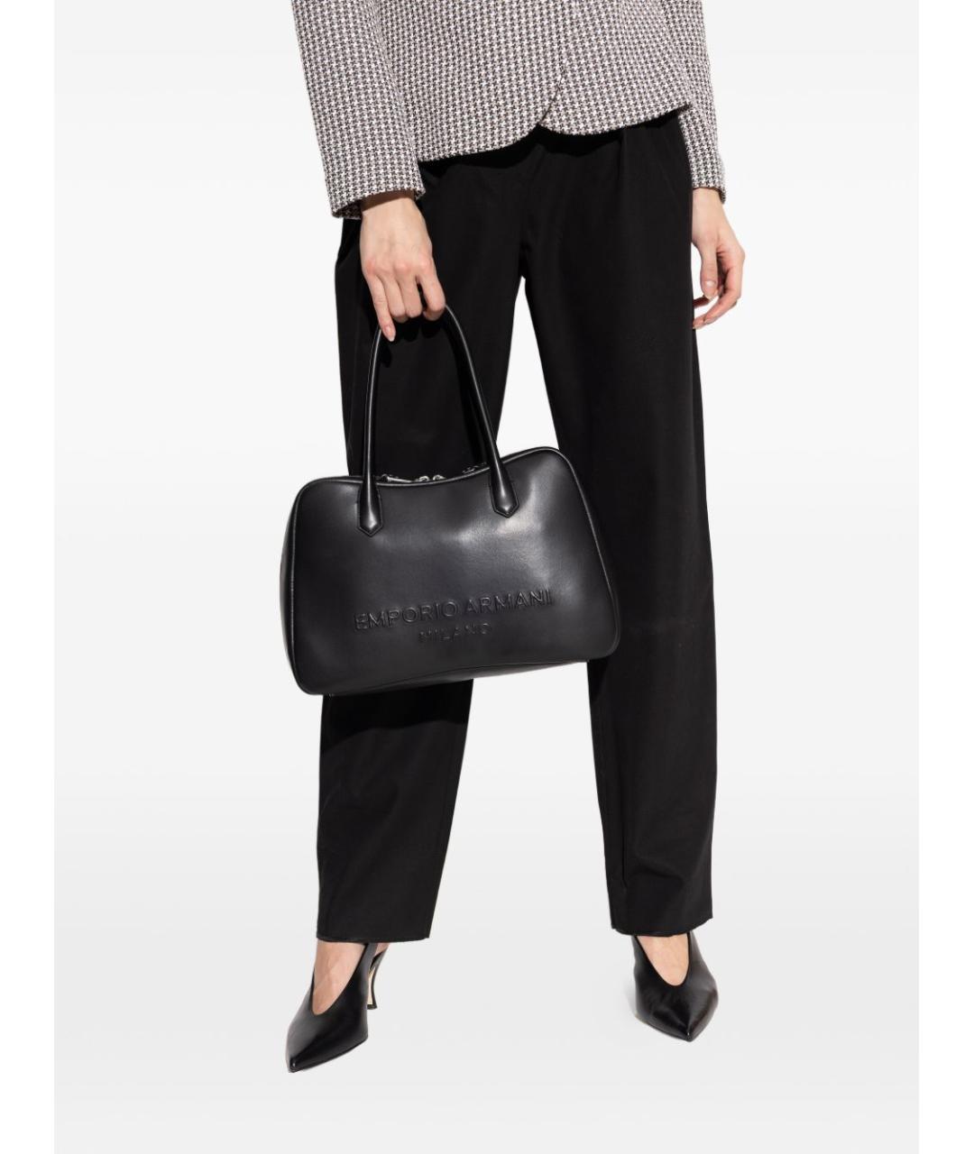 EMPORIO ARMANI Черная кожаная сумка тоут, фото 2