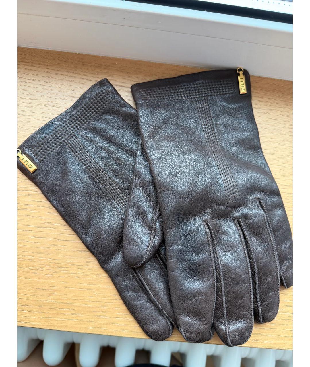 ZILLI Коричневые кожаные перчатки, фото 4