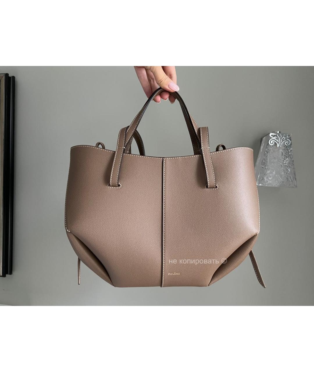 POLENE Коричневая кожаная сумка тоут, фото 2