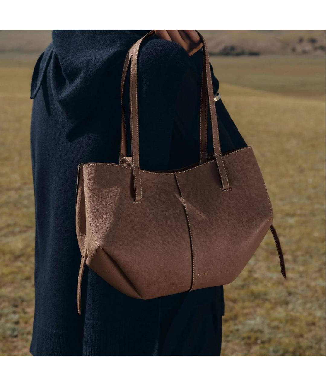 POLENE Коричневая кожаная сумка тоут, фото 3