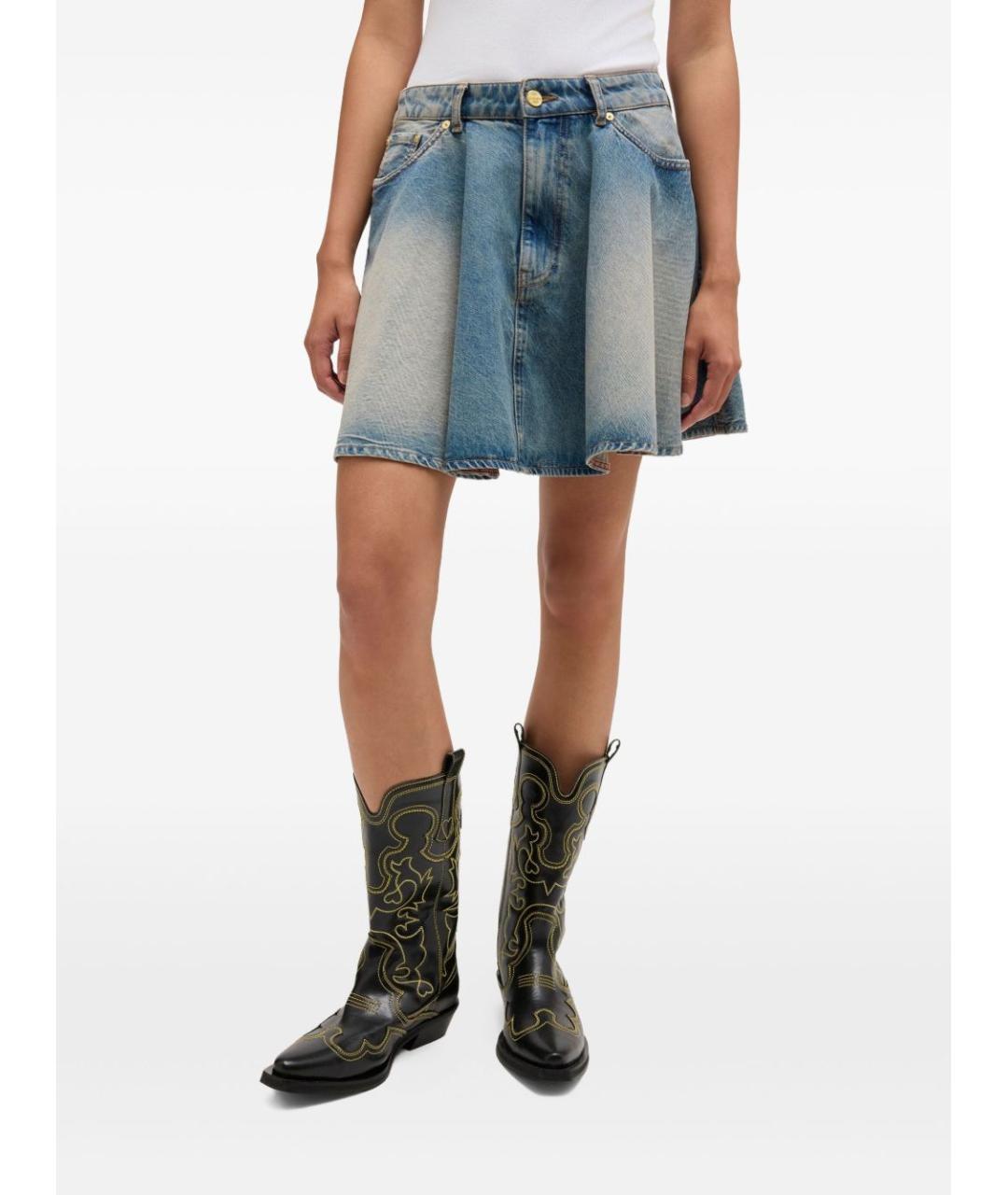 GANNI Синяя хлопковая юбка мини, фото 3