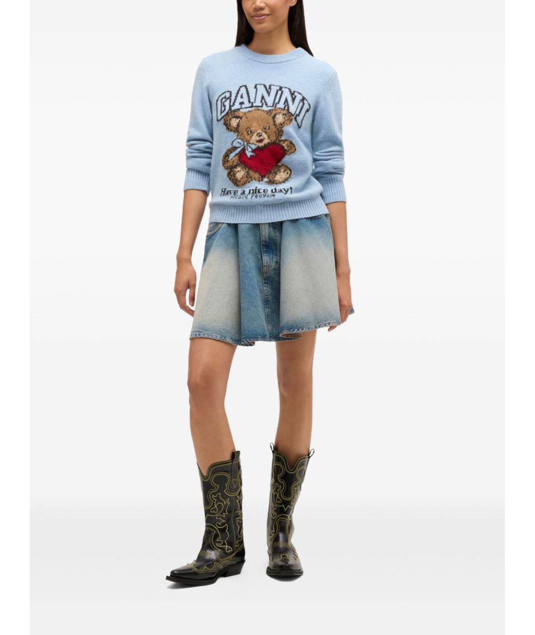 GANNI Синяя хлопковая юбка мини, фото 2