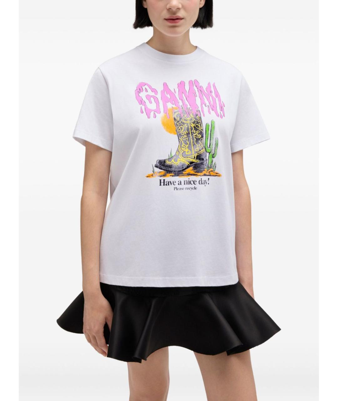 GANNI Белая хлопковая футболка, фото 2