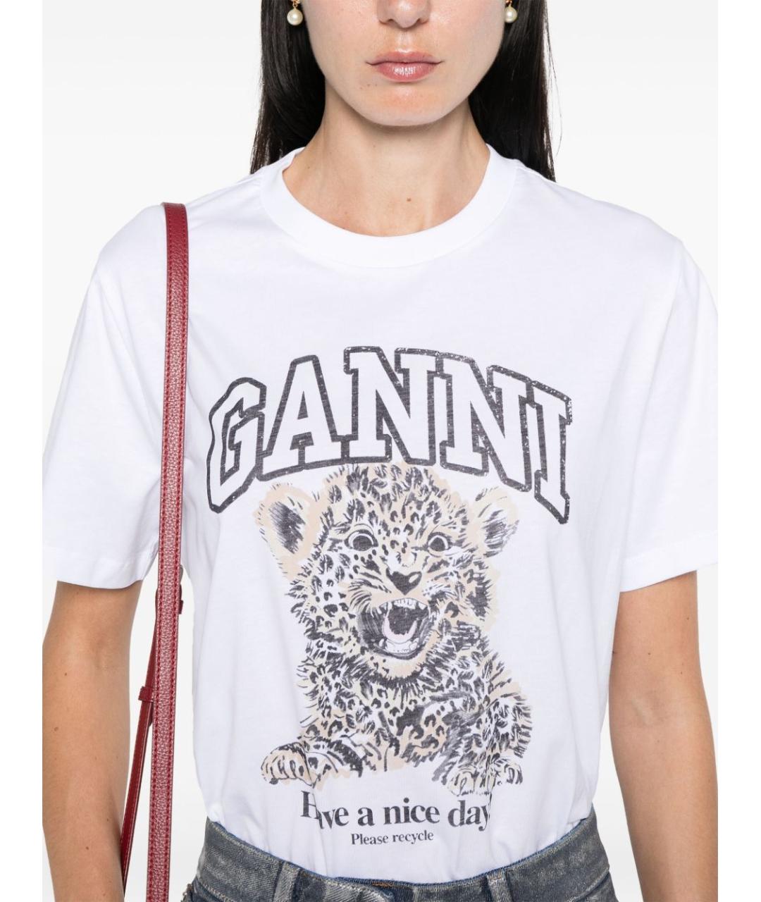 GANNI Белая хлопковая футболка, фото 5