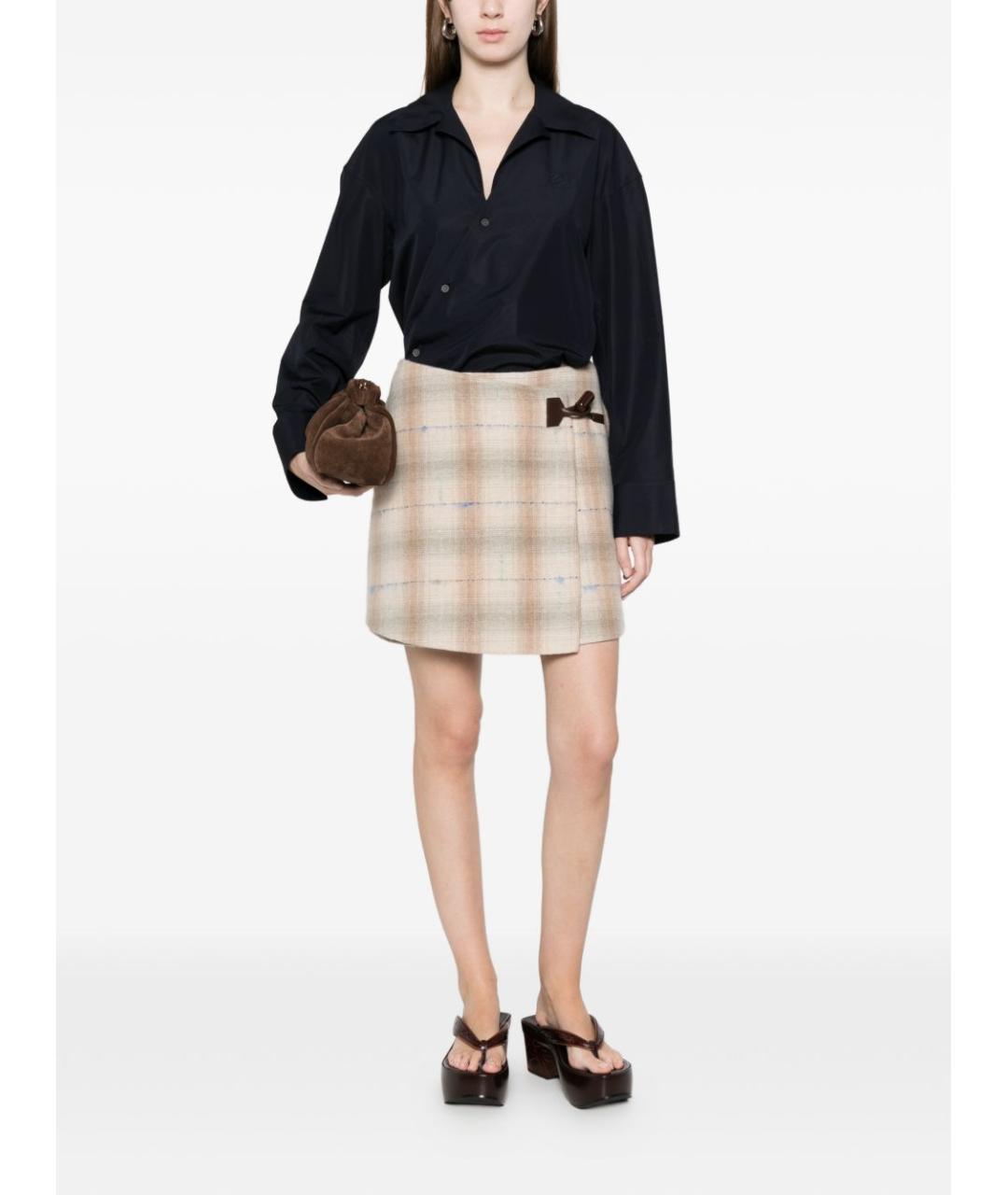 LOEWE Бежевая кашемировая юбка мини, фото 2