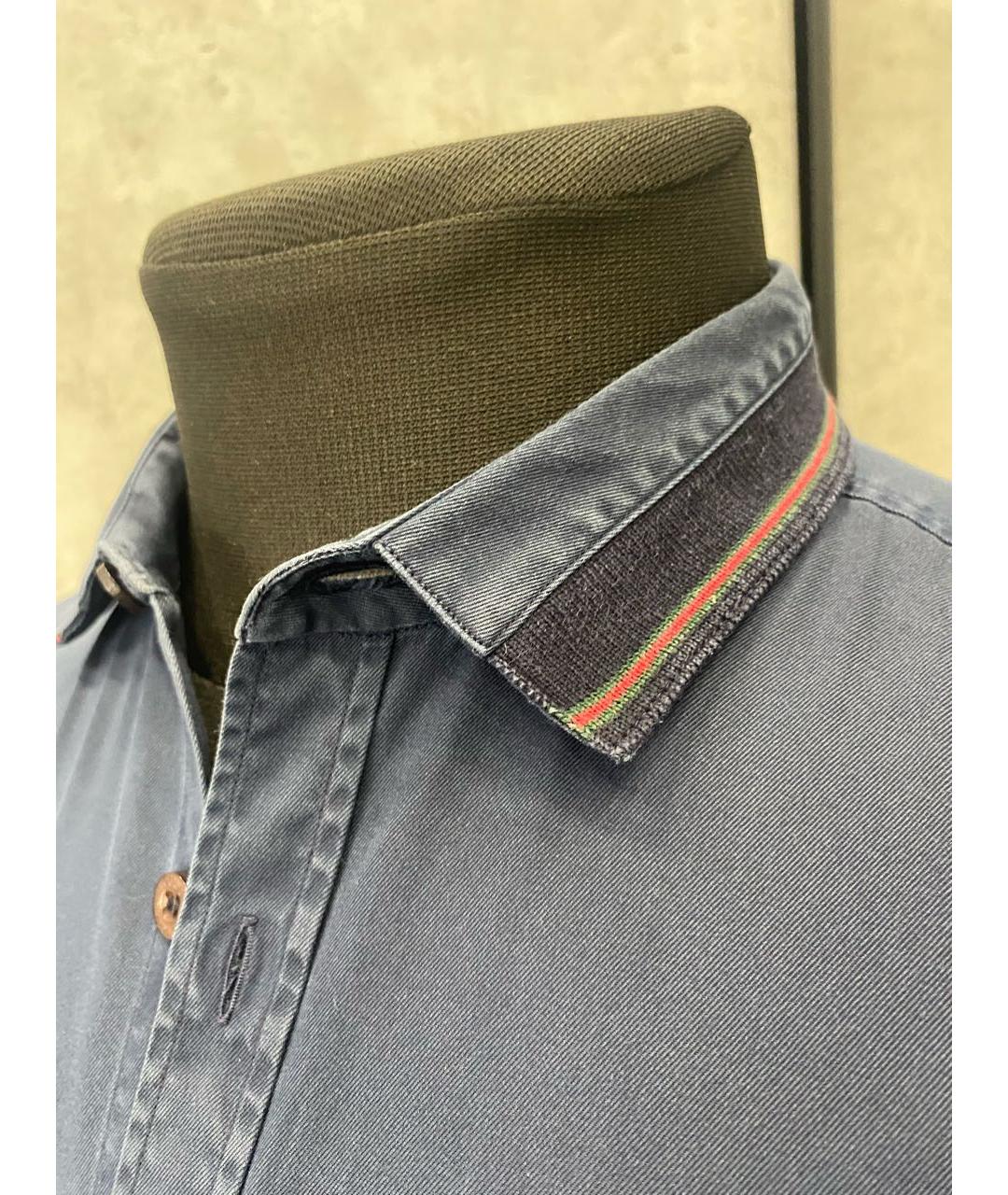 GUCCI Темно-синяя хлопковая кэжуал рубашка, фото 4