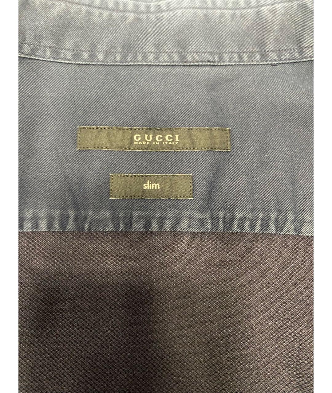 GUCCI Темно-синяя хлопковая кэжуал рубашка, фото 6