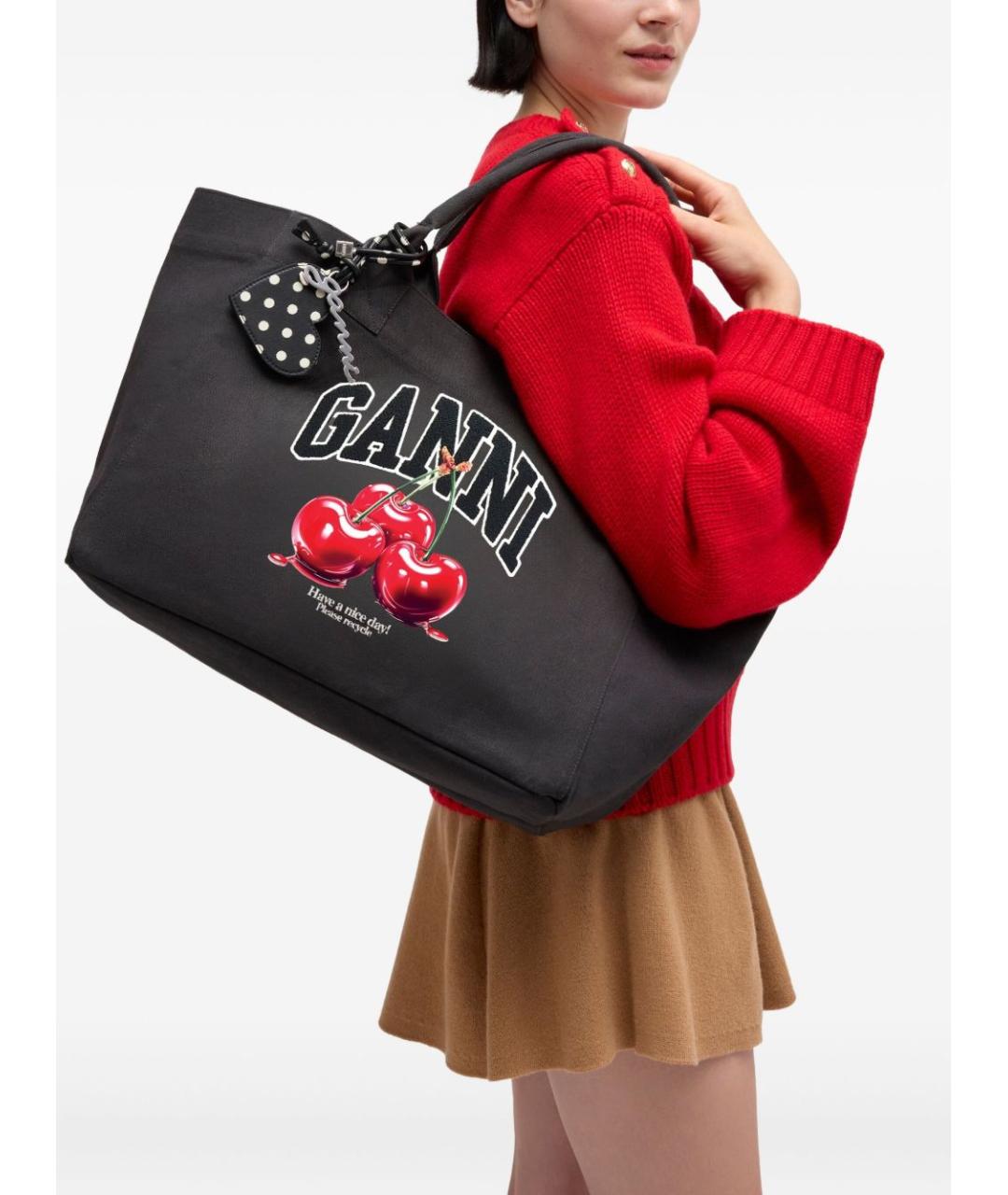 GANNI Черная хлопковая сумка тоут, фото 2