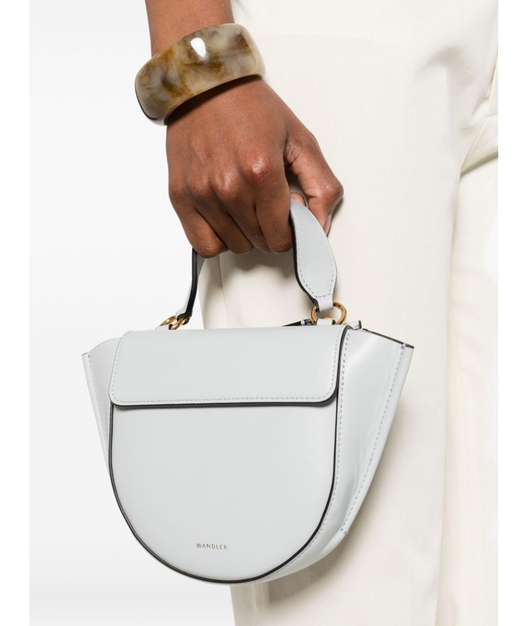 WANDLER Серая кожаная сумка с короткими ручками, фото 3