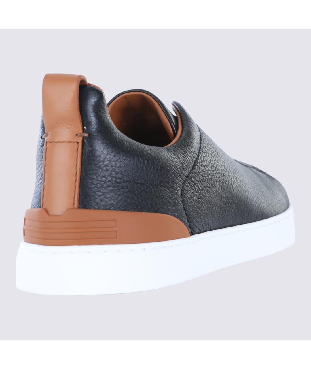 ZEGNA Черные кожаные низкие кроссовки / кеды, фото 2