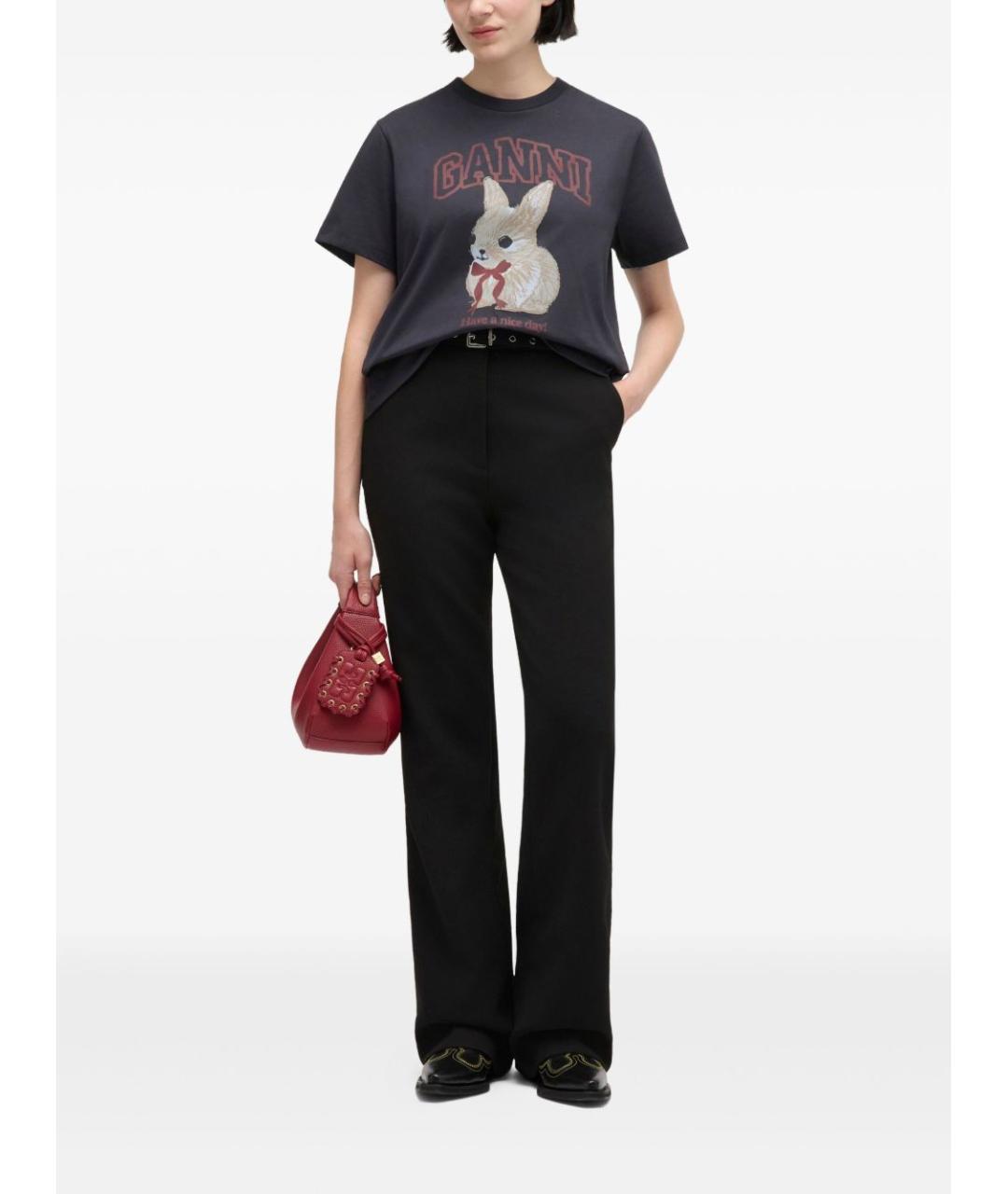 GANNI Серая хлопковая футболка, фото 3