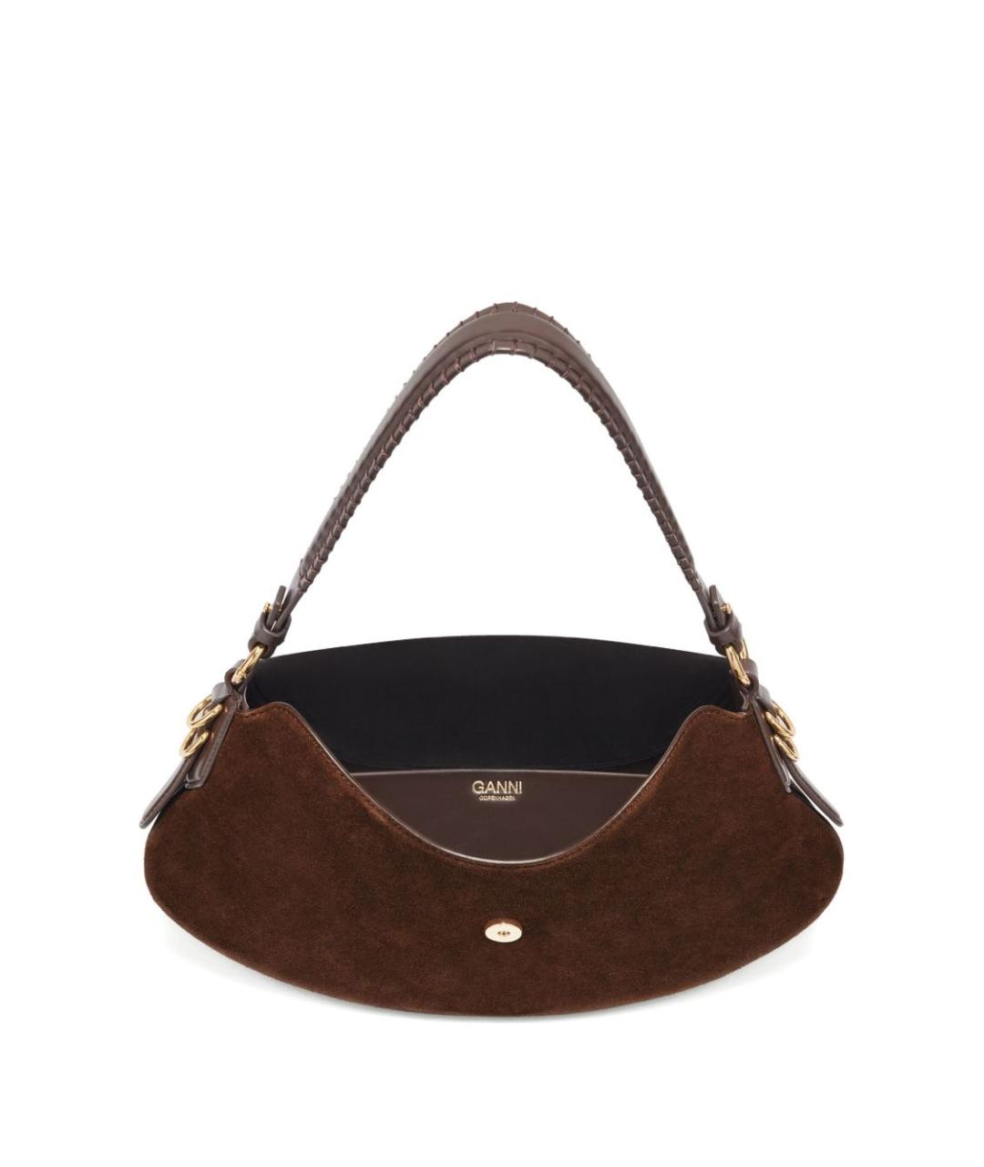 GANNI Коричневая кожаная сумка с короткими ручками, фото 3