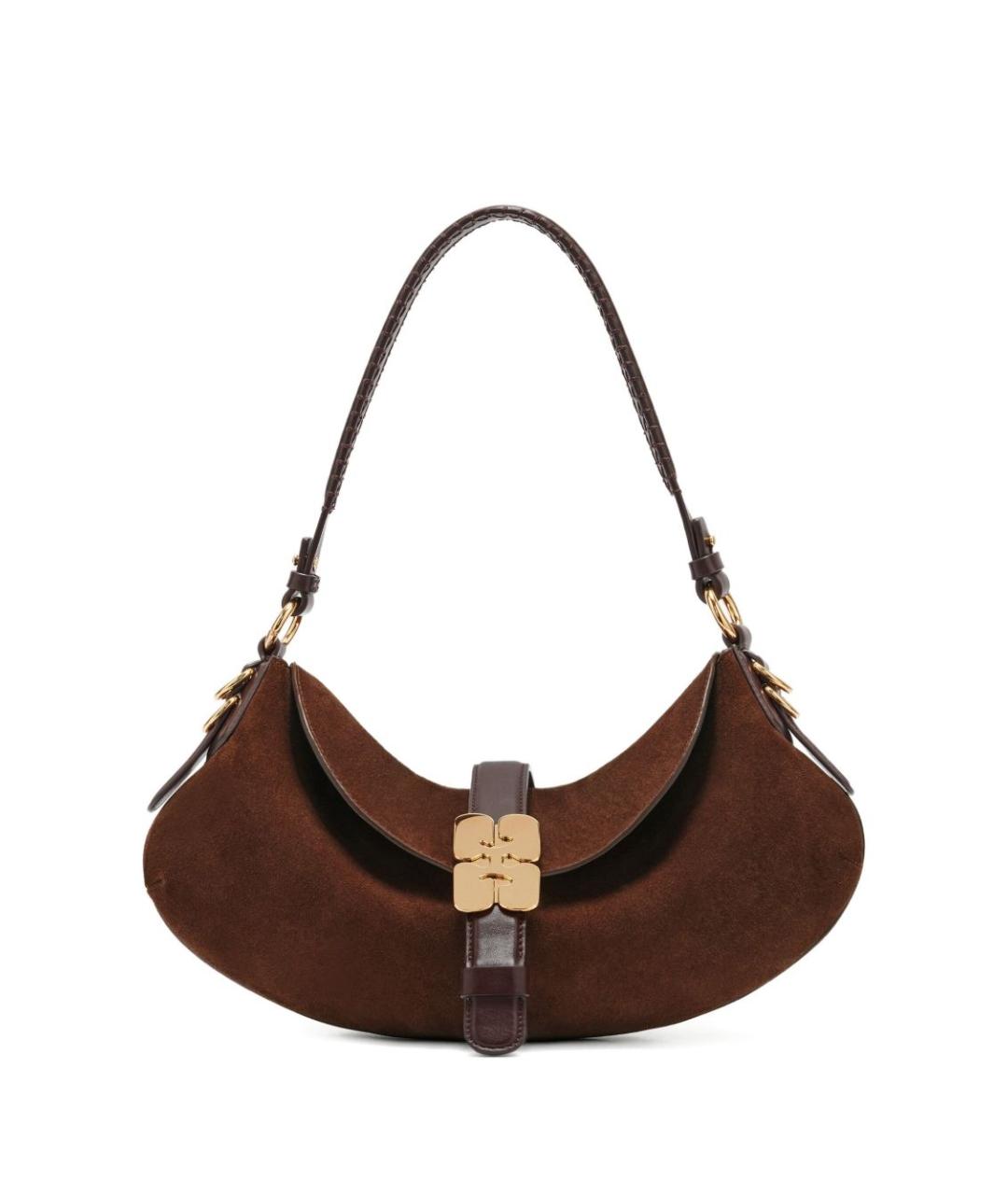 GANNI Коричневая кожаная сумка с короткими ручками, фото 1