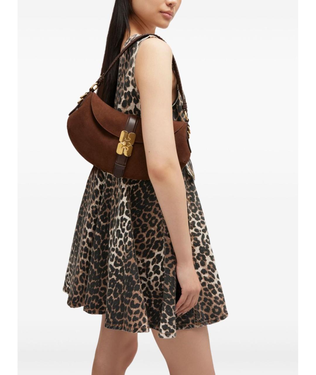 GANNI Коричневая кожаная сумка с короткими ручками, фото 4