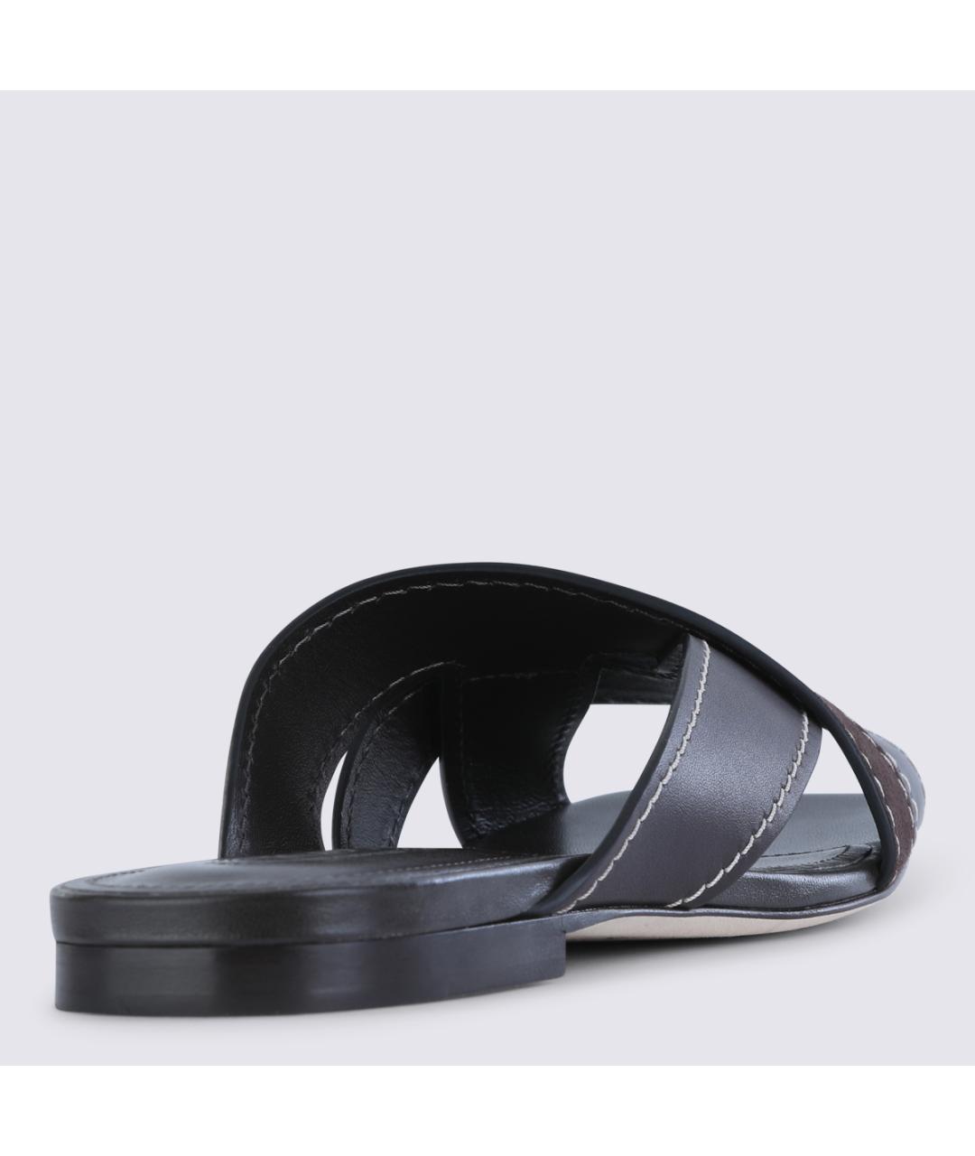 TOD'S Черные кожаные шлепанцы, фото 3