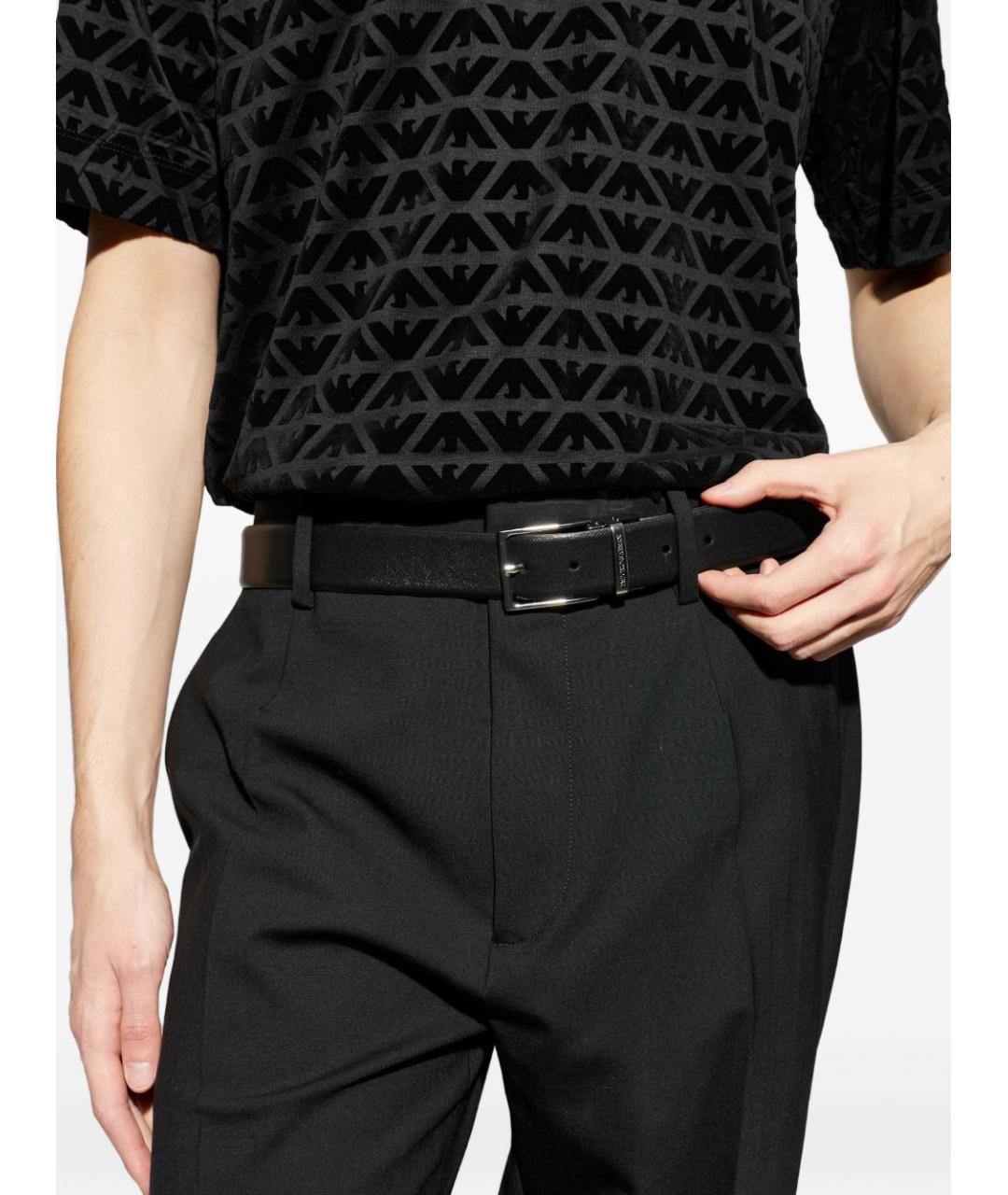EMPORIO ARMANI Черный кожаный ремень, фото 2