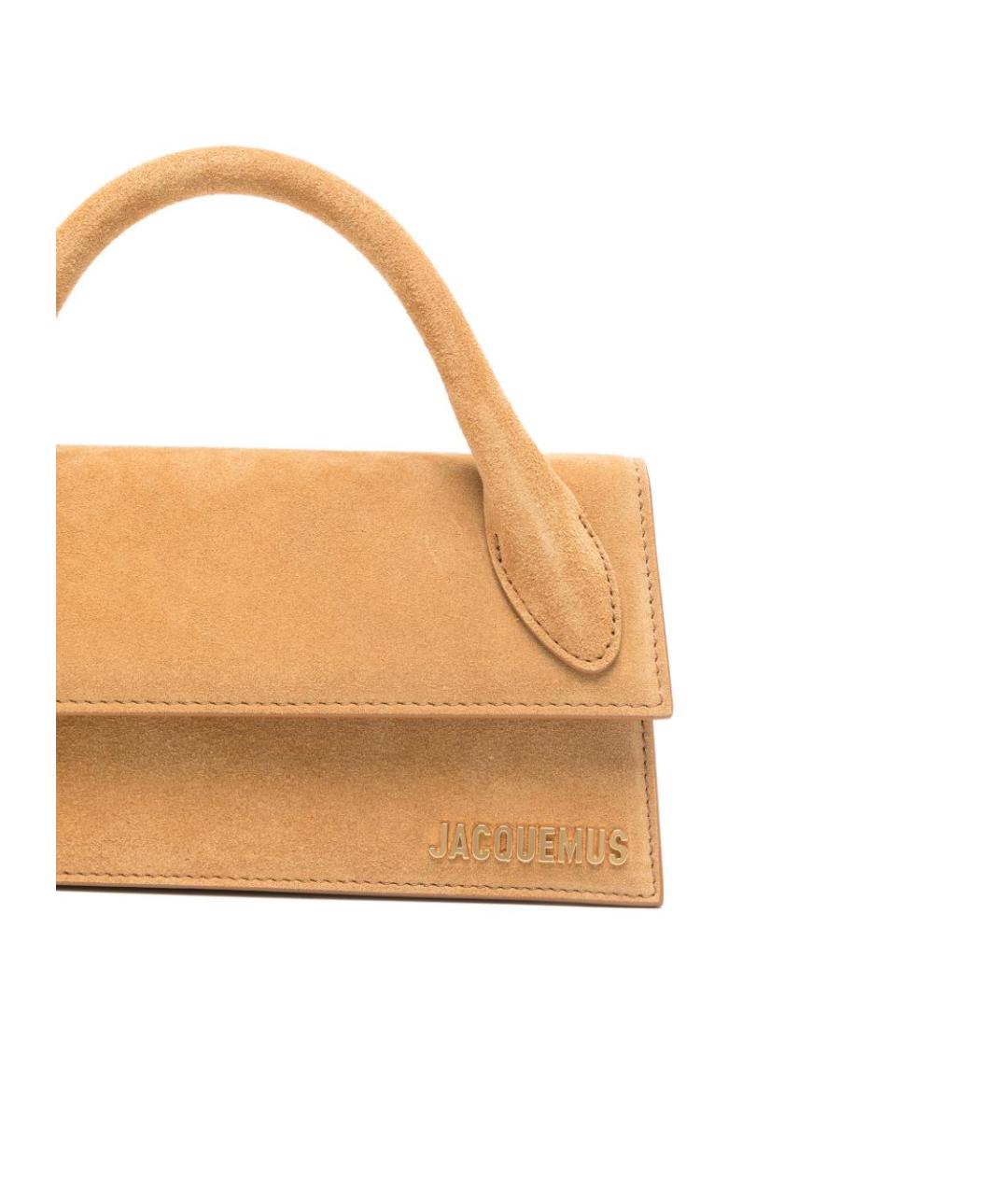 JACQUEMUS Бежевая замшевая сумка с короткими ручками, фото 2