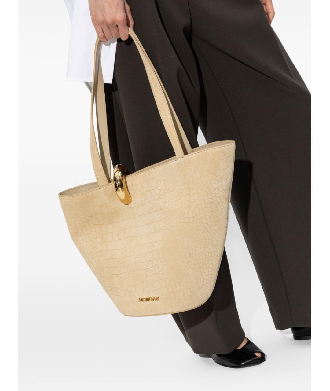 JACQUEMUS Бежевая кожаная сумка тоут, фото 6