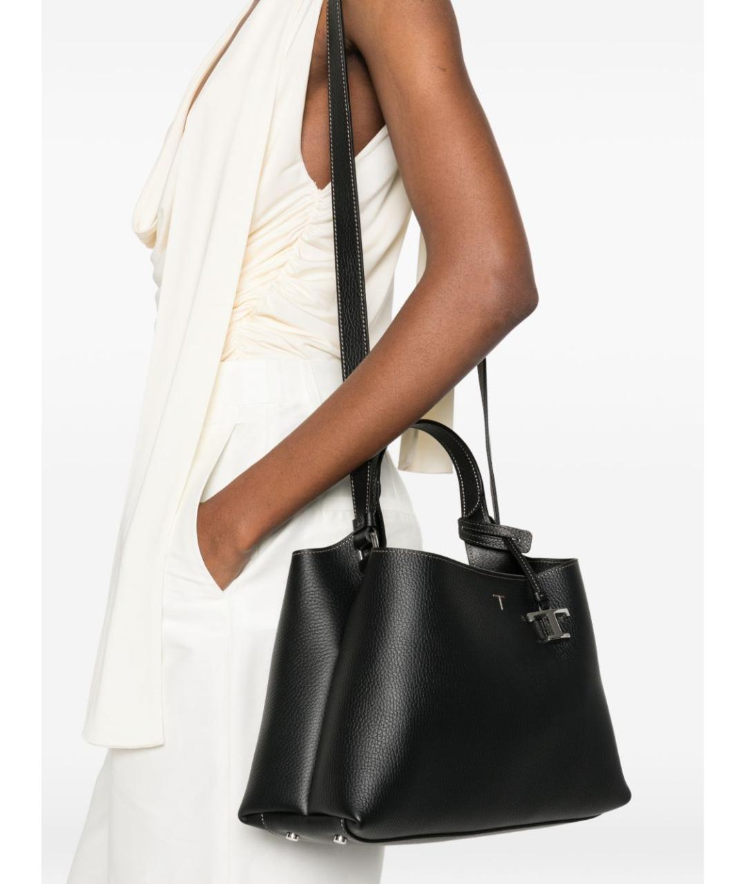 TOD'S Черная кожаная сумка тоут, фото 5